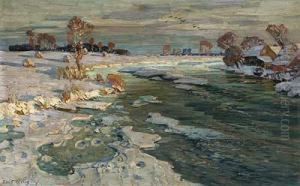Nachmittagssonne Uber Winterlandschaft Mit Flussbiegung by Hans Hartig