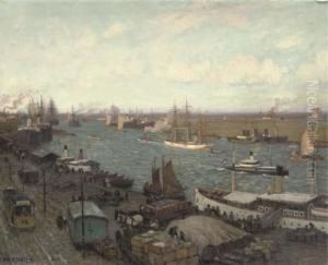 A Busy Day In The Harbour Of Stettin, Poland by Hans Hartig