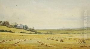 Harvesting Scene In Coastal Landscape by Henry Albert Hartland