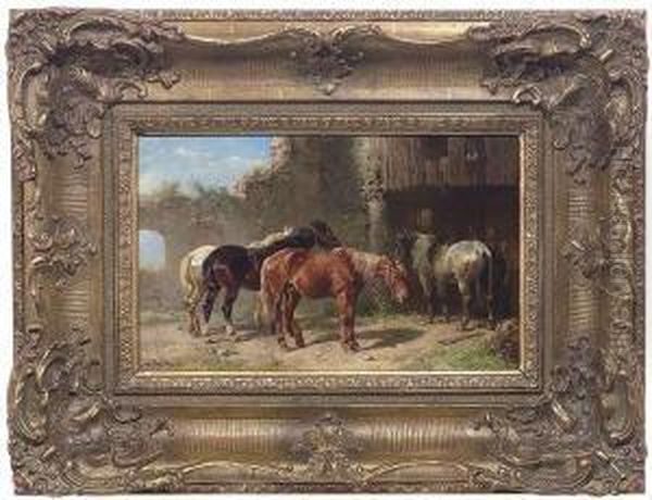 Four Horseswaiting At A Blacksmith's Workshop - view 1