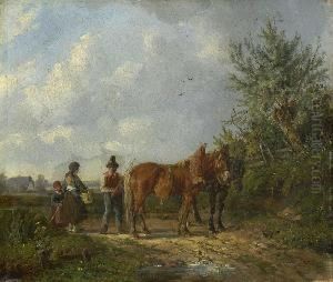 Bauernfamilie Mit Zwei Pferden Auf
Dem Feldweg. by Ludwig Hartmann