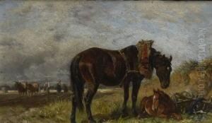 Stute Mit Fohlen by Ludwig Hartmann