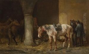 Bauer Mit Pferden Im
Stall. by Ludwig Hartmann