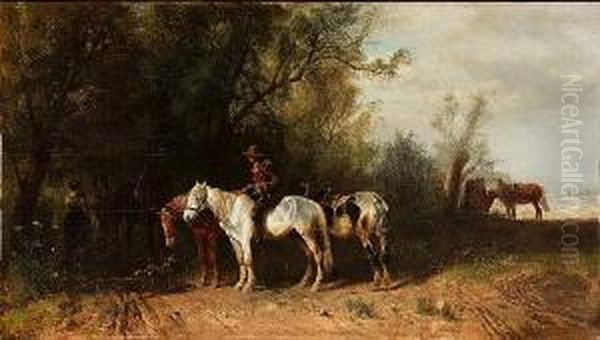 Figures Conversing In A Woodland Clearing - view 1