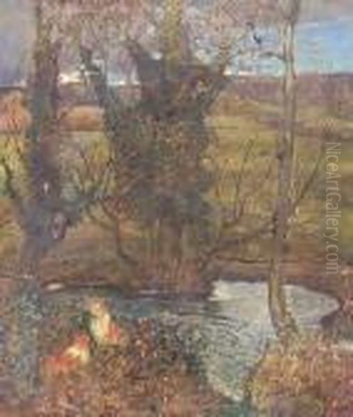 Collies By A Woodland Pool - view 1