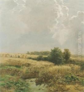 Sommerliche Eifellandschaft Mit Bauern Bei Der Kornernte by Heinrich Sen Hartung