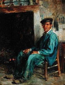 A Peasant in Front of a Hearth, 1859 by Adolphe-Felix Cals