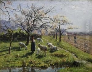 Spring In The Fields. Signed Bottom Right: H. Hartwich by Hermann Hartwich