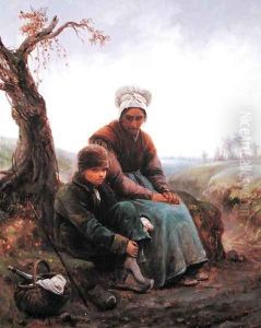 Peasant woman and boy, 1846 by Adolphe-Felix Cals