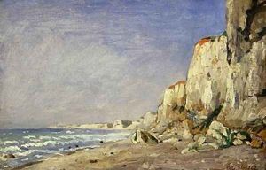 Falaise pres Dieppe; cliff; coastal; coast; beach; seaside by Adolphe-Felix Cals
