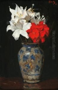 Still Life Withflouwers In A Grey Stoneware Jug by Louis Hartz
