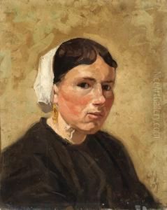 Portrait Of A Young Woman In Regional Dress by Louis Hartz