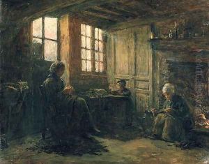Women Fraying Linen, Honfleur, 1877 by Adolphe-Felix Cals