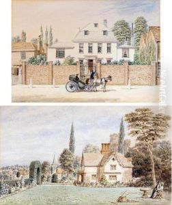 Figures In The Garden Of
Buckskin Hall, Chalk Lane, Cockfosters; A Carriage By The Gates Of Eagle
Hall, Southgate High Street by George Harvey