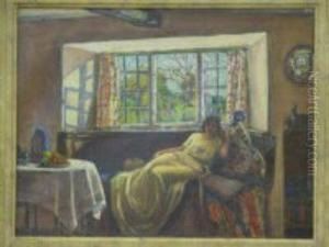 Young Woman Reclining On A Window Seat Young Woman Reclining On A Window Seat