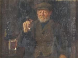 A Portrait Of A Man Seated With His Pipe And A Beer by Harvey Harold
