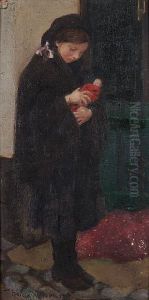 Portrait Of A Girl Holding A Doll by Harvey Harold