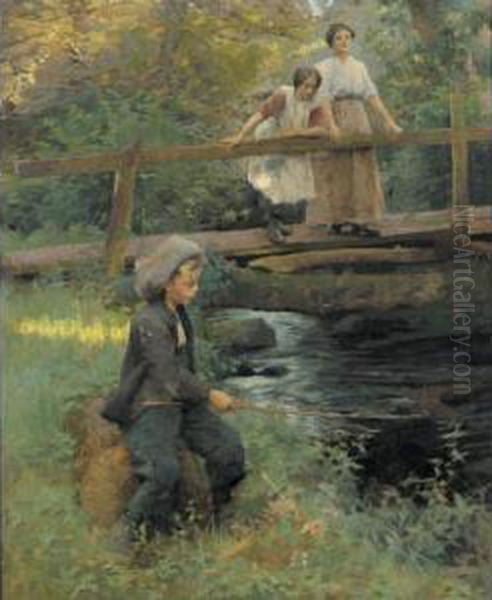 Fishing By A Forest Stream - view 1