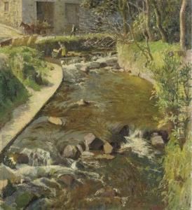 Washing Fish Boxes, Newlyn River by Harvey Harold