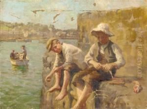 Boys Fishing On A Quay