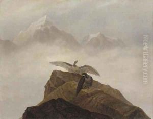 Phantasie aus der Alpenwelt. Adler, die auf einem Alpenhorn nisten by Carl Gustav Carus