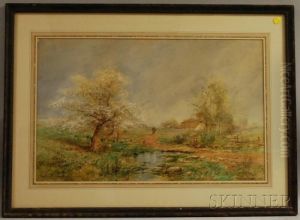 Country Homestead With Brook And Flowering Trees by Du Bois Fenelon Hasbrouck