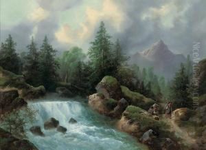 Resting By A Mountain Torrent by Carl Hasch
