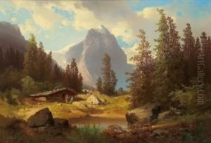 Wolkenverhangene Gebirgslandschaft by Carl Hasch