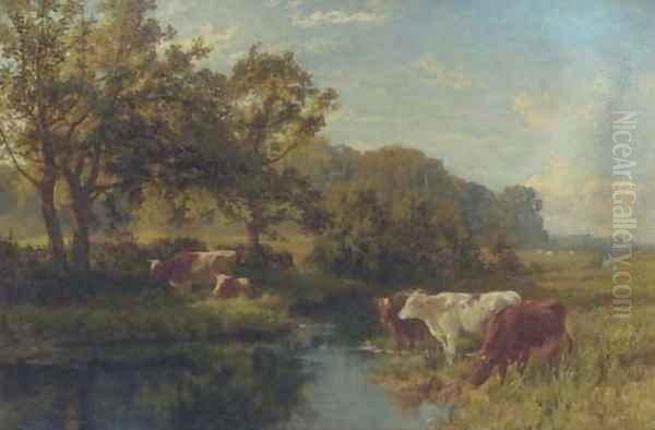 Cattle watering in a meadow - view 1