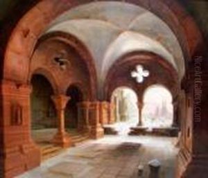 Blick Durch Einen Kreuzgang Auf
Einen Friedhof Und Einer Zweiturmigen Kathedrale Im Winter by Carl Georg Adolph Hasenpflug