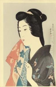 Tenugui Moteru Onna (woman Holding A Towel) by Goyo Hashiguchi