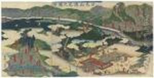 View Of The Waterfalls In The Nikko Mountains by Sadahide Hashimoto