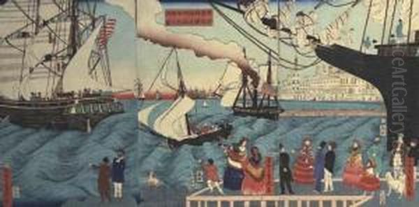 Amerikashu Kariforunia Ko
Shuppan No Zu (picture Of Departure From A Port In California State In
America) - view 1