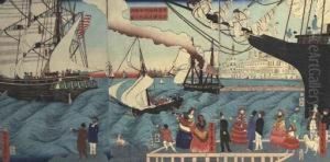 Amerikashu Kariforunia Ko 
Shuppan No Zu (picture Of Departure From A Port In California State In 
America)