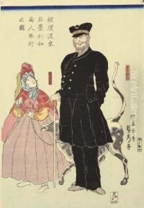Yokohama Torai Amerika Shonin 
Ryoko No Zu (picture Of An American Merchant Visiting Yokohama) by Sadahide Hashimoto