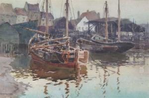 Fishing Vessels Docked At A Harbour