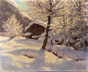 Country Cabin in heavy Snow by Ivan Fedorovich Choultse