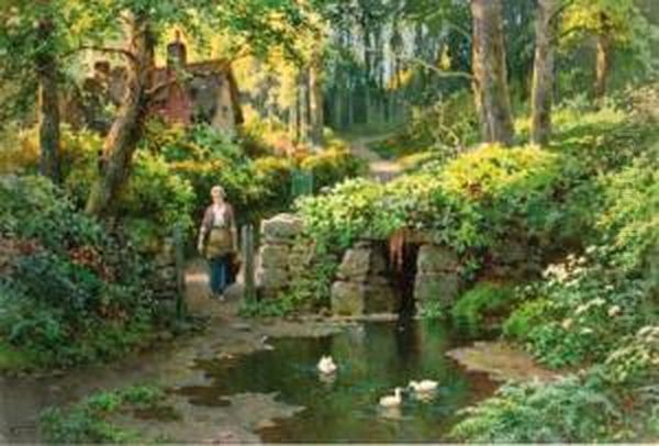 The Wooded Track; And A Young Girl Beside A Duck Pond - view 1