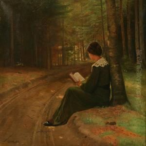 A Woman Reading In A Forest by Otto Haslund