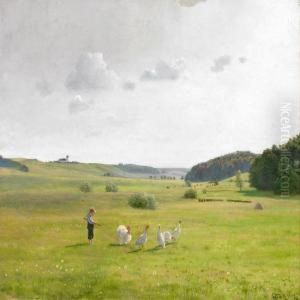 Boy Herding Geese In The Elbo Valley, Vejle