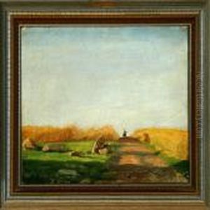 Yellow Fields With A Horseman On The Village Road by Otto Haslund