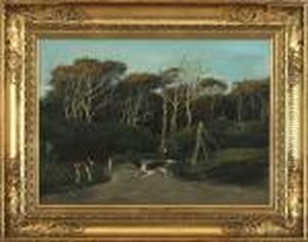 Forest Road With Herd Boy And Dog - view 1