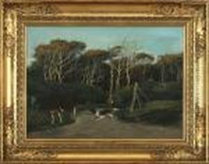 Forest Road With Herd Boy And Dog by Otto Haslund