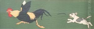 Puppychasing A Cockerel by John Hassall
