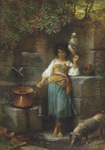 Spinning At The Spring by Johann Heinrich Hasselhorst