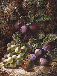 Still Life with Plums and Grapes by Oliver Clare