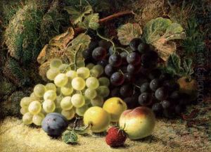Grapes, Apples, A Plum, A Peach And A Strawberry, On A Mossy Bank by Oliver Clare