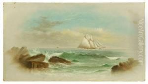 Coastal Scene With Two-masted Schooner. by George M. Hathaway