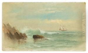 Coastal Scene With Two-masted Schooner by George M. Hathaway