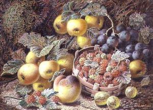 Still Life of Apples, Grapes, Raspberries, Gooseberries and Peach by Oliver Clare